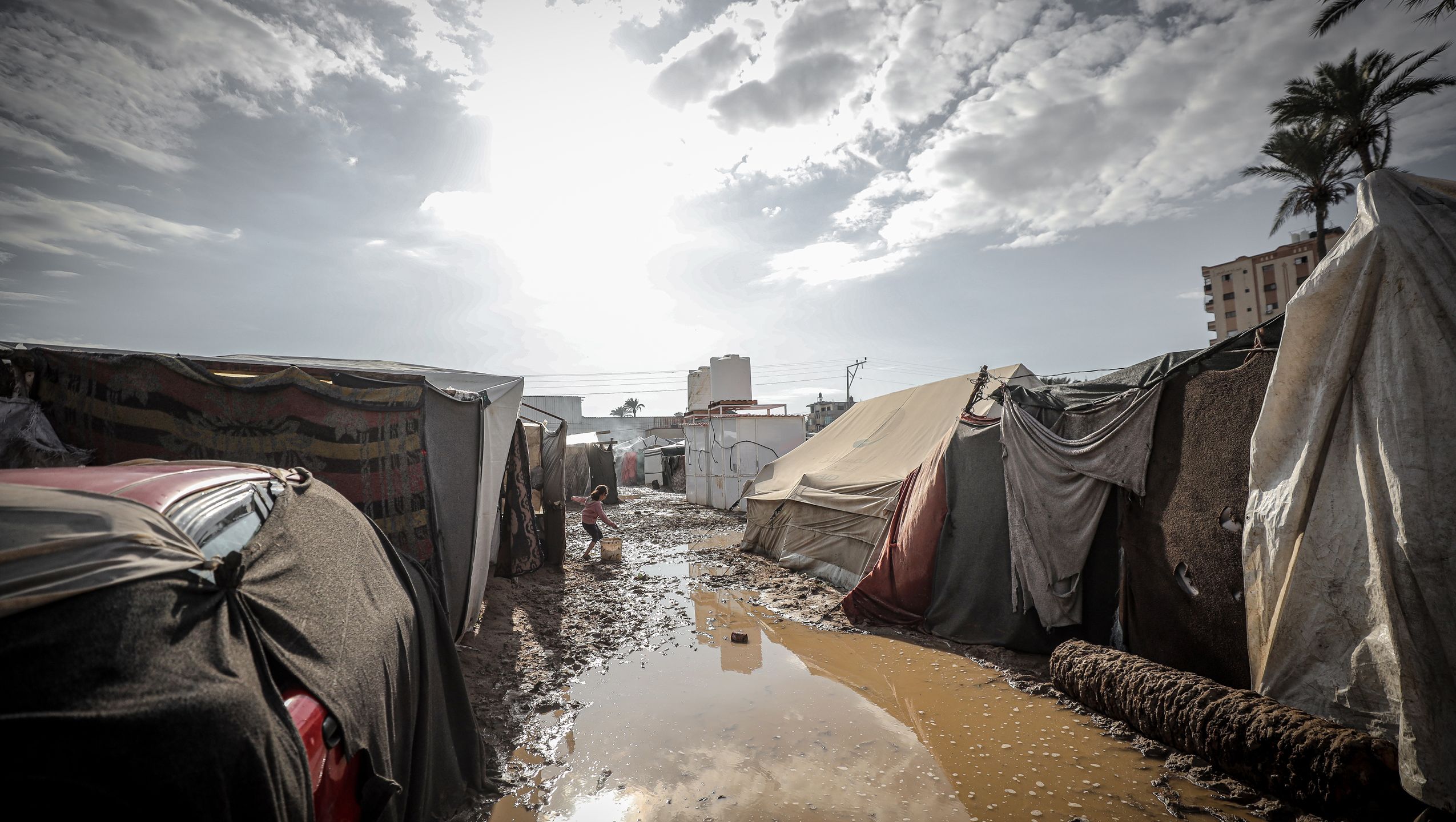 a flooded refugee camp