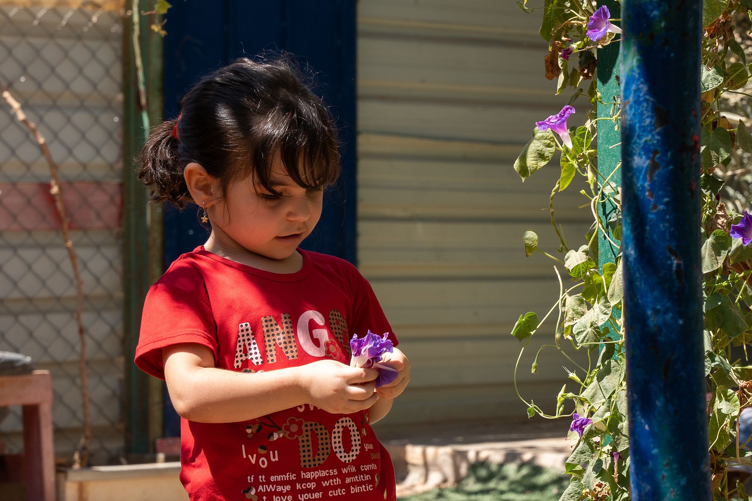 Small girl holding flowers